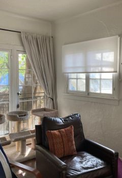 Custom Sheer Roller Shades for Windows in Studio City Living Space and Laundry Room